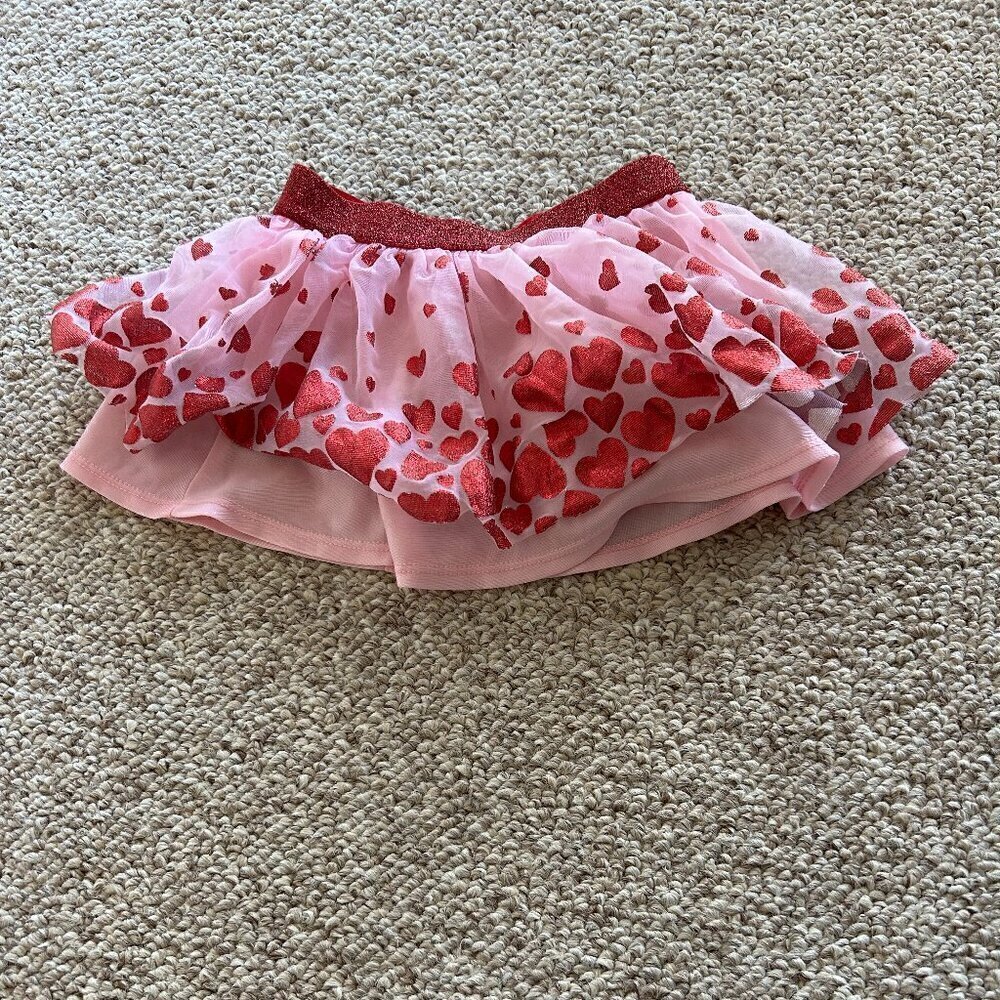 Valentines Day Tutu Skirt 12M Pink & Red Glitter Hearts Girly Coquette Style - Picture 2 of 4